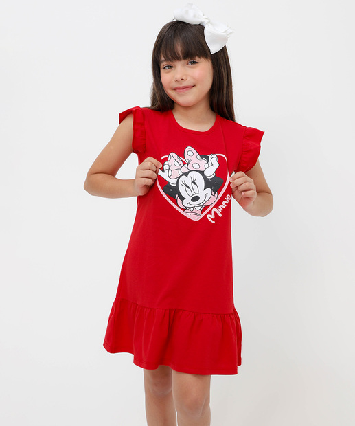 Vestido Infantil Minnie Babado Disney Tam 4 a 10 Vermelho