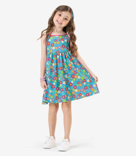 Vestido Infantil Florido Rovi Kids Azul