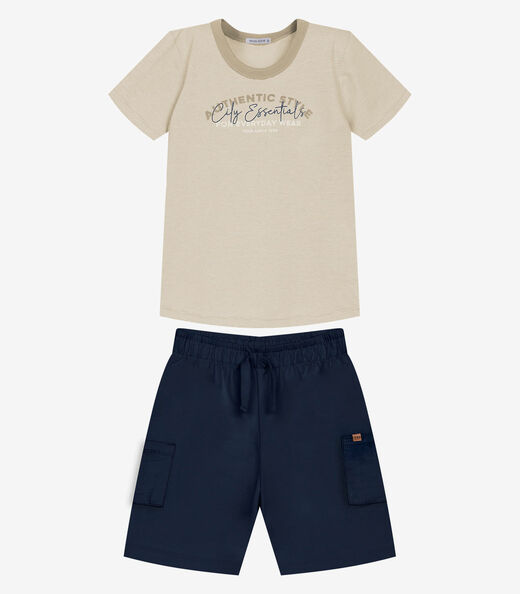 Image_Conjunto Infantil Camiseta Com Bermuda Trick Nick Bege