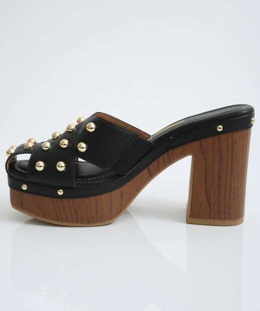Tamanco Feminino Salto Grosso Tachas Vizzano