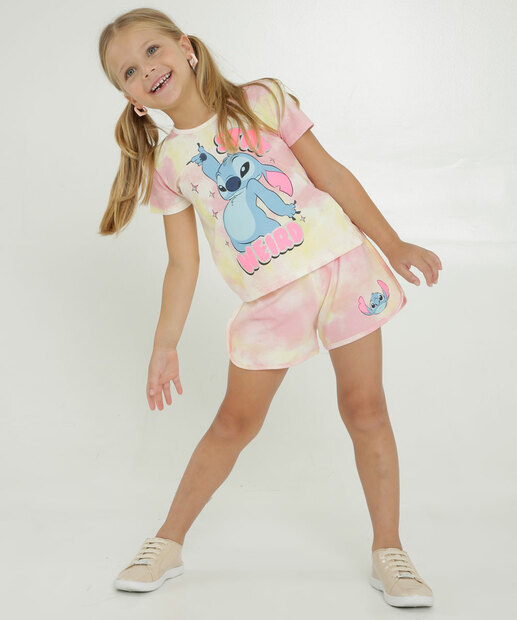 Conjunto Infantil Tie Dye Stitch Disney Tam 4 a 10