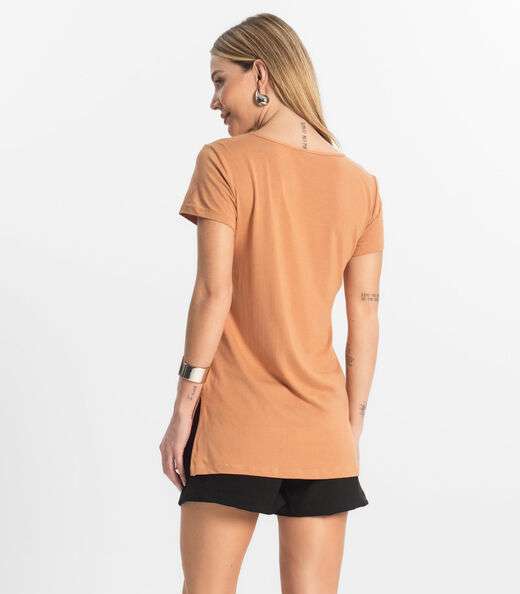 Blusa Básica Alongada Feminina Rovitex Marrom