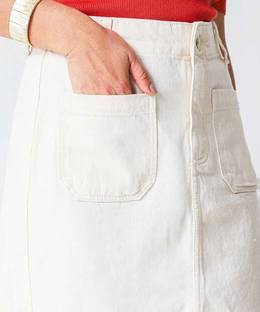 Saia Midi Sarja Feminina Fenda Marisa Off White