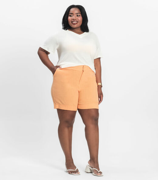 Shorts Feminino Plus Size em Linho Secret Glam Laranja
