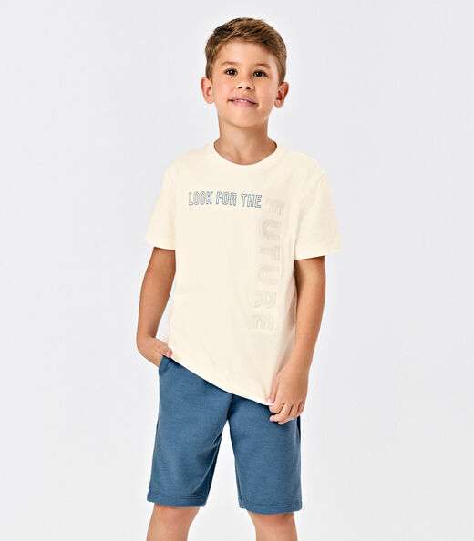 Conjunto Infantil Camiseta Com Bermuda Trick Nick Bege