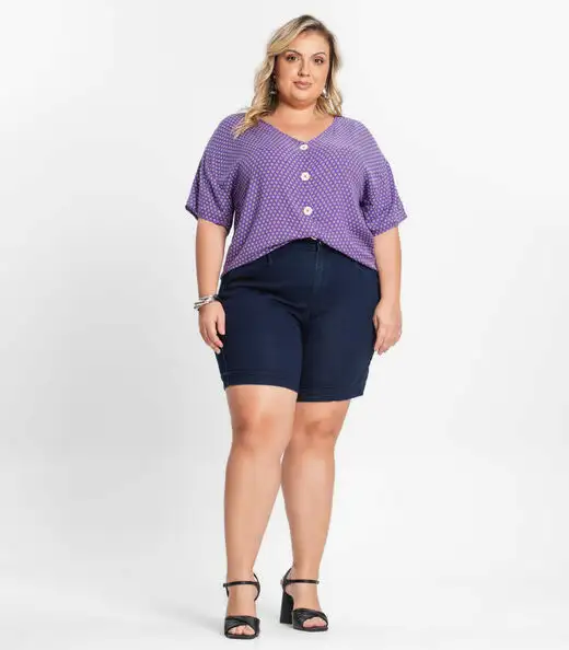 Camisa Feminina Plus Size Estampada Secret Glam Roxo
