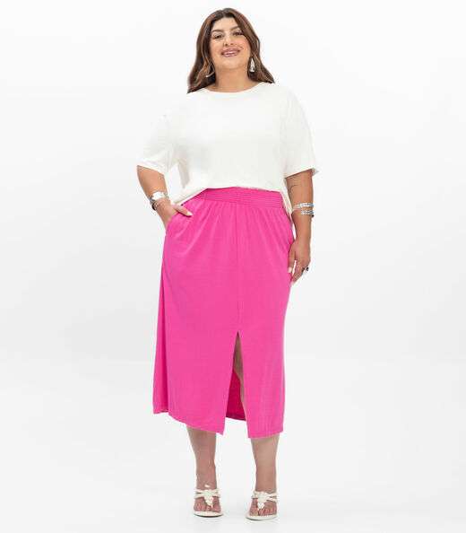 Saia Super Midi Feminina Plus Size Secret Glam Rosa