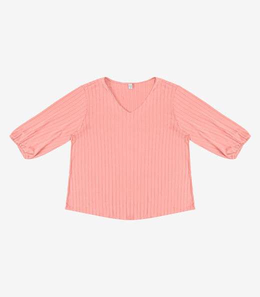 Blusa Canelada Plus Infinita Cor Rosa