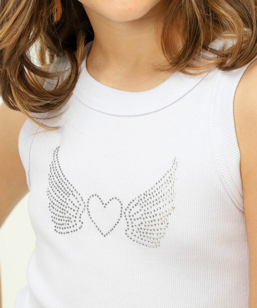 Blusa Juvenil Regata Coração Strass Marisa Tam 10 a 16 Off White