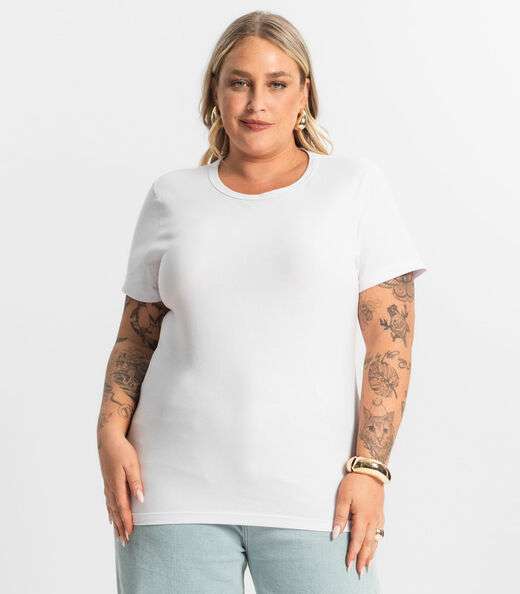 Blusa Feminina Cotton Manga Curta KO Branco