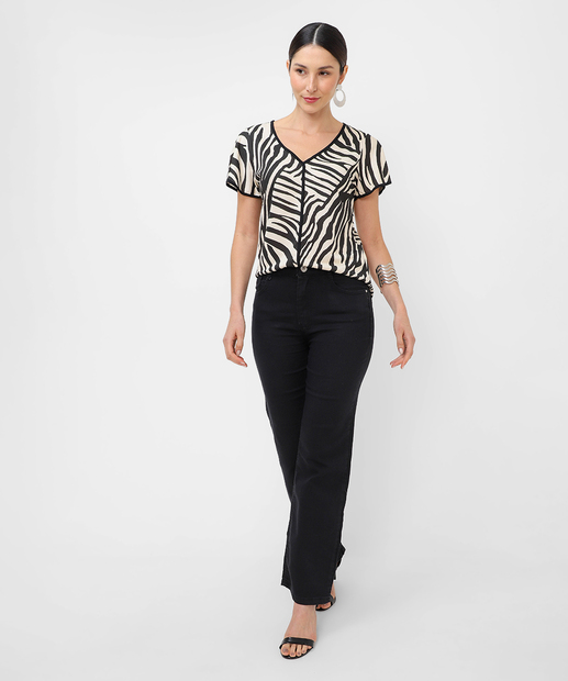 Image_Calça Jeans Reta Amaciada Feminina Bolsos Preto