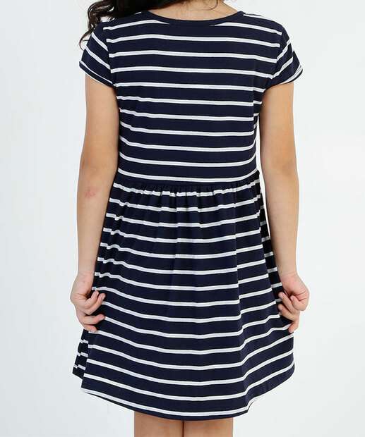 Vestido Infantil Listrado Manga Curta Marisa Tam 4 a 12