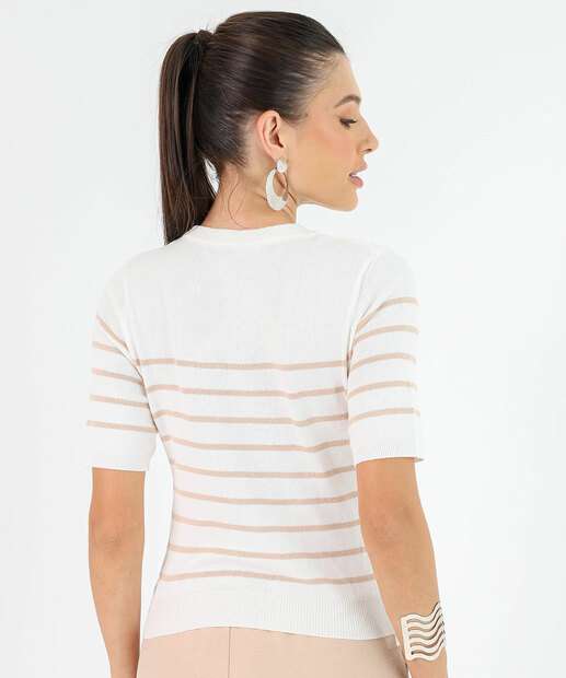 Blusa Feminina Tricô Listrado Marisa Off White
