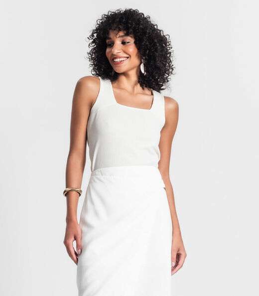 Regata Feminina Em Ribana Canelada Lurex Rovitex Bege