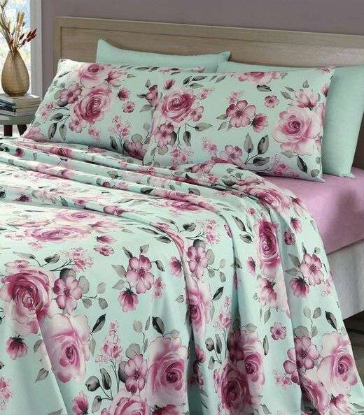 Jogo De Cama Casal Floral 200 Fios Lar e Lazer Verde