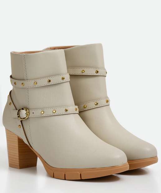 Bota Feminina Cano Curto Salto Grosso Tachas Modare 