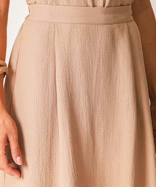 Saia Midi Feminina Crinkle Marisa Bege