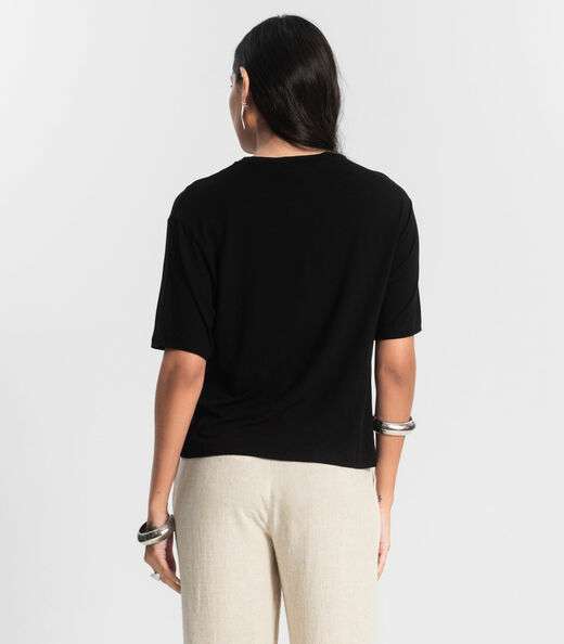 Blusa Feminina Over com Estampa e Glitter Rovitex Preto