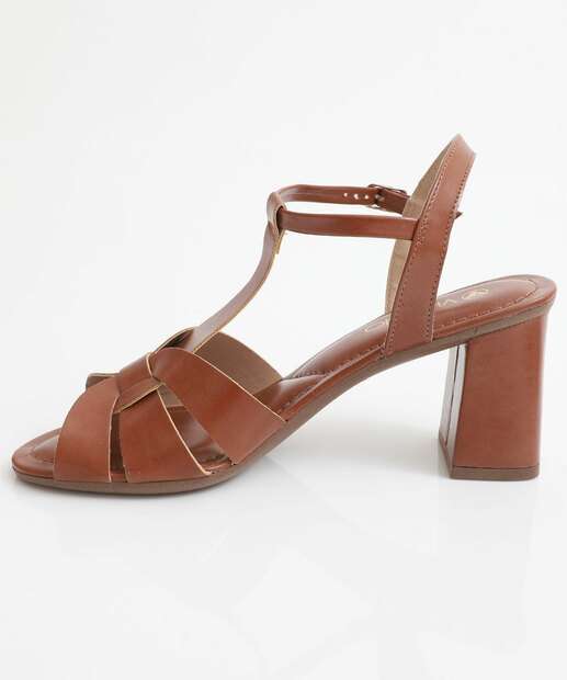 Sandália Feminina Salto Grosso Via Uno Marrom
