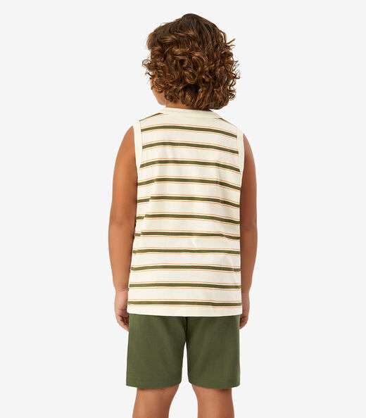 Conjunto Camiseta com Bermuda Meia Malha Rovi Kids Bege