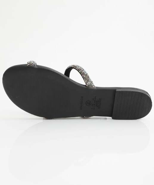 Rasteirinha Feminina Tiras Strass Moleca Preto