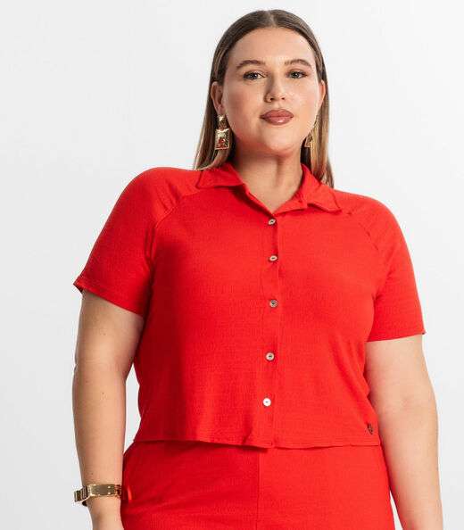Conjunto Plus Size Camisa Com Bermuda Secret Glam Laranja