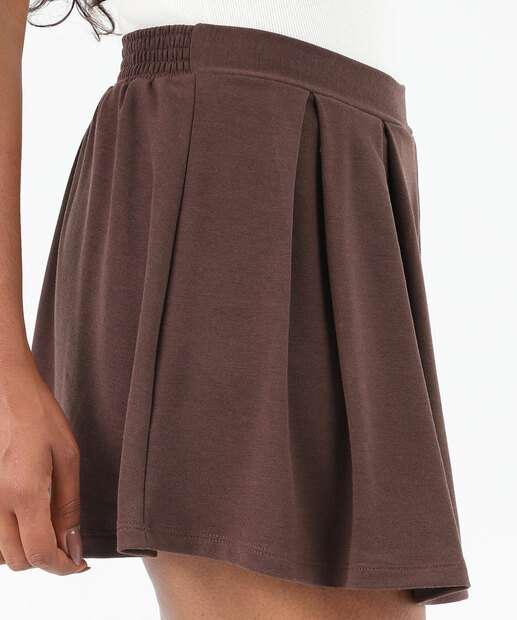 Short Saia Feminino Moletinho Plissado Marisa Marrom