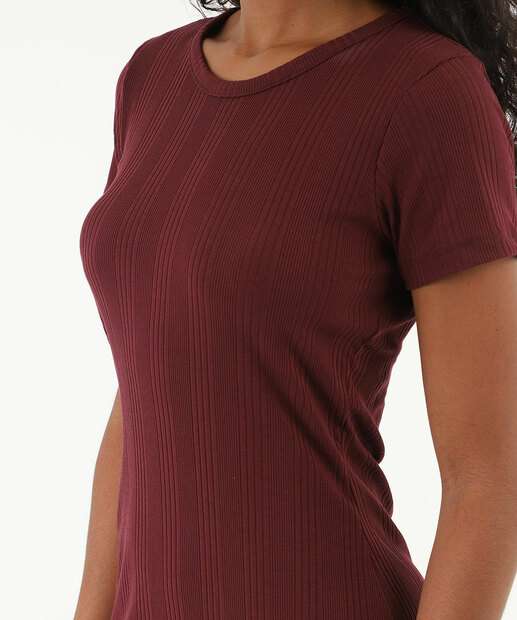 Vestido Feminino Canelado Manga Curta Marisa Vinho