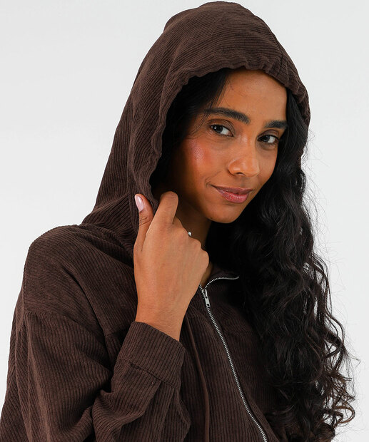 Casaco Feminino Cropped Cotelê Marisa Marrom