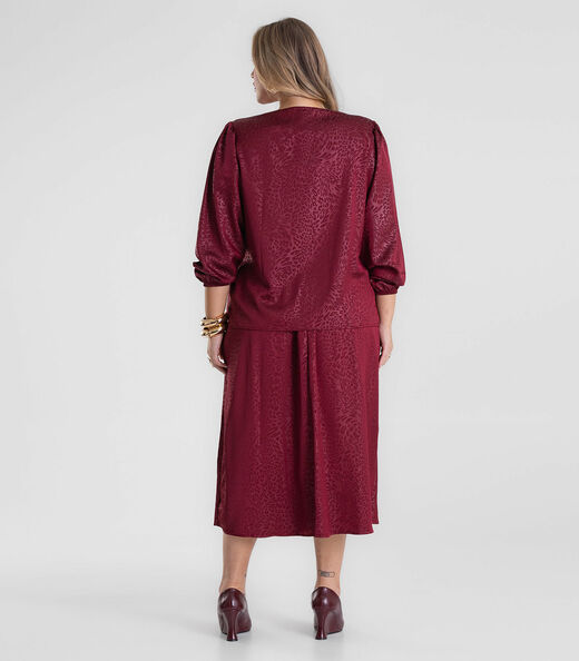 Saia Midi Feminina Evasê Plus Size Secret Glam Vermelho