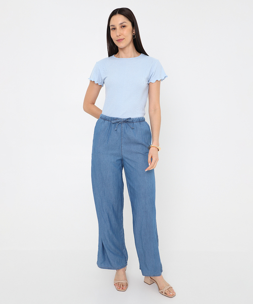 Blusa Feminina Canelada Frufru Marisa Azul