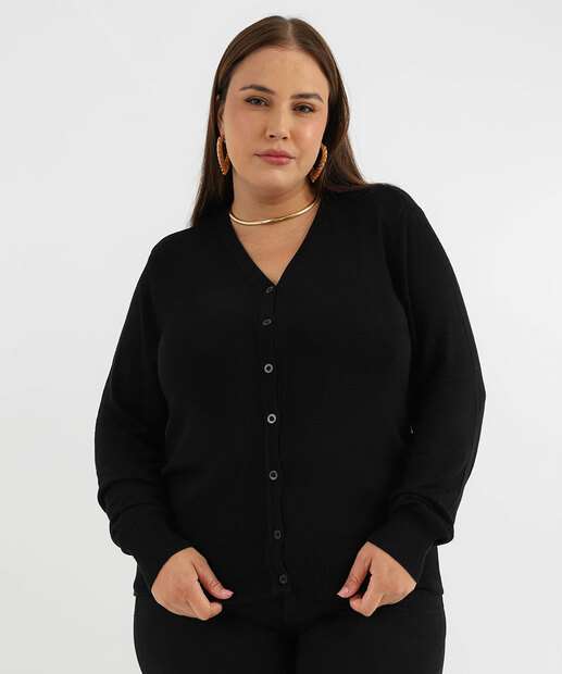 Image_Cardigan Plus Size Feminino Tricô Marisa Preto