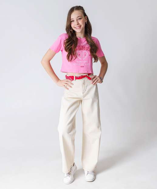 Blusa Juvenil Cropped Estampado Marisa Tam 10 a 16 Rosa