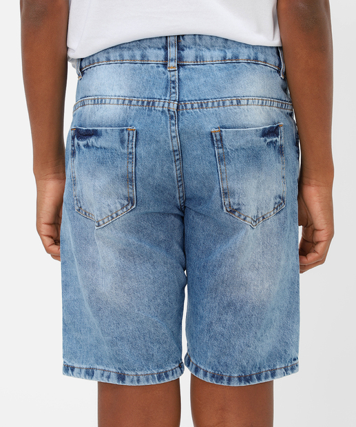 Bermuda Juvenil Jeans Bolsos Destroyed Tam 10 a 16 Azul