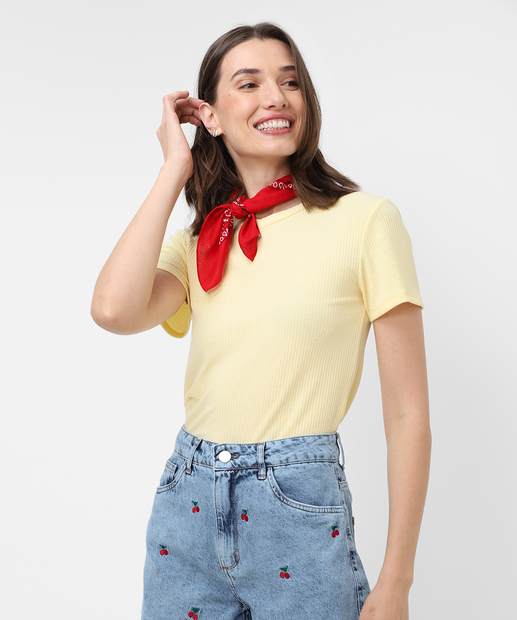 Image_Blusa Feminina Canelada Manga Curta Marisa Amarelo