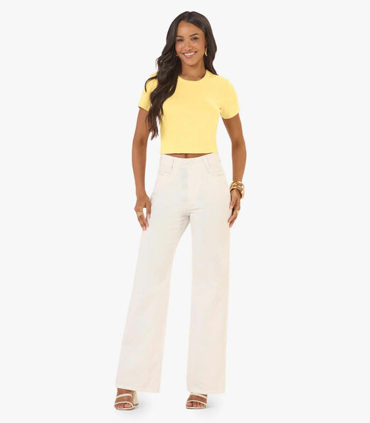 Blusa Cropped Ribana Básica Rovitex Amarelo