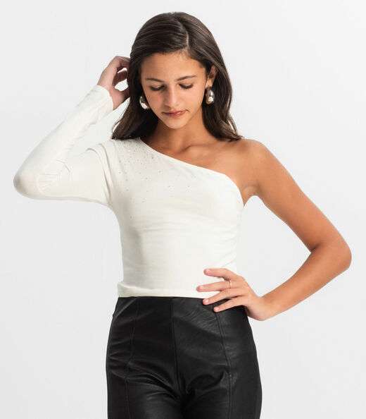 Blusa Juvenil Feminina Um Ombro Só Minty Bege