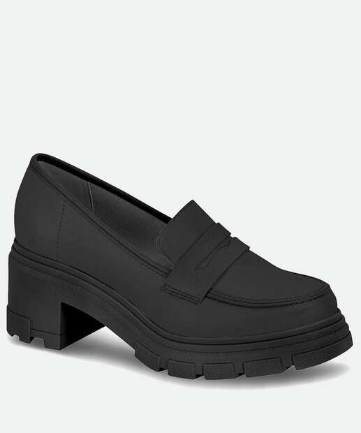 Mocassim Loafer Feminino Salto Grosso Tratorado Moleca
