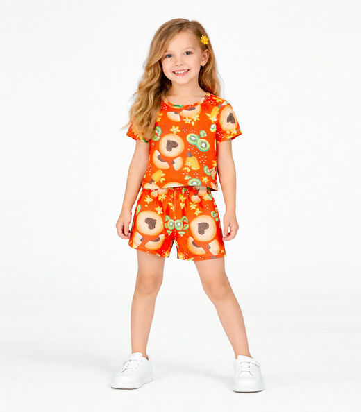 Conjunto Menina Infantil Blusa E Short Select Laranja