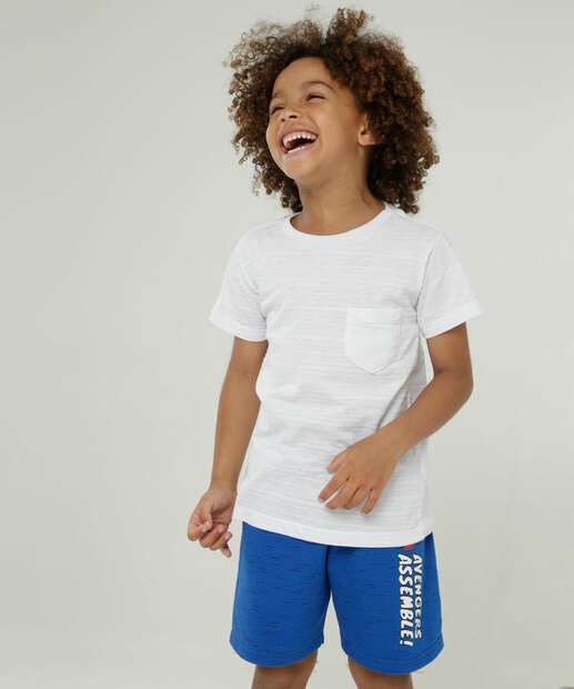 Camiseta Infantil Manga Curta Listras Bolso Tam 4 a 10