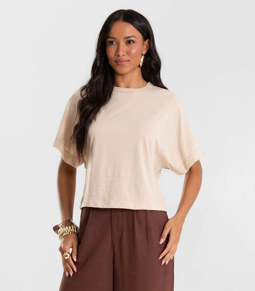 Blusa Feminina Meia Malha Linho Rovitex Marrom
