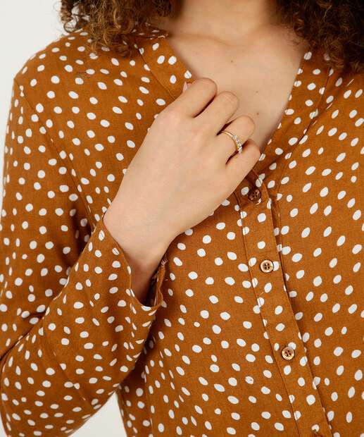 Camisa Feminina Estampa Poá Manga Longa Marisa