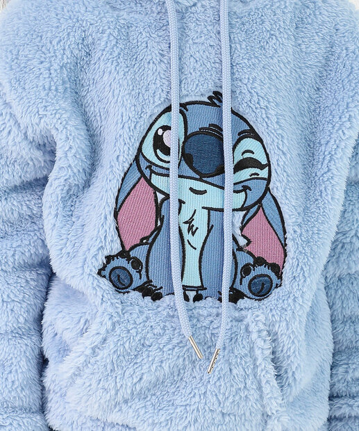 Blusão Infantil Sherpa Capuz Stitch Tam 4 a 10 Azul