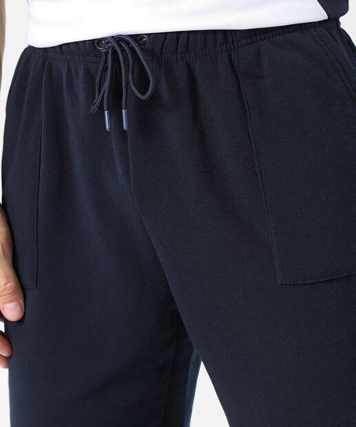 Calça Masculina Fitness Moletom Reta Bolsos MR Azul