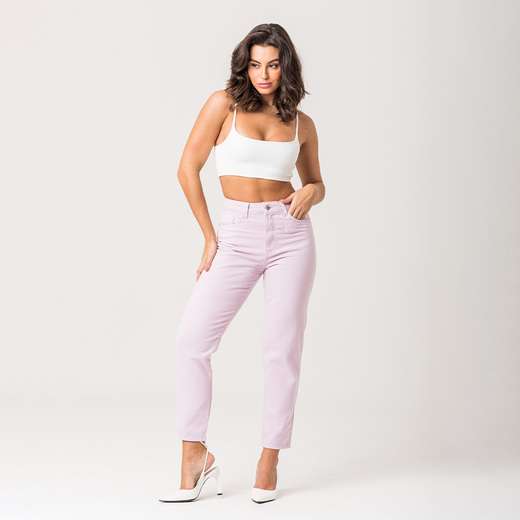 Calça Mom Feminina Rosa Sarja Zune