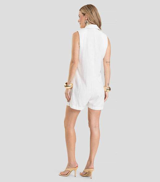 Macaquinho Feminino em Tecido Linho Dianna Bege