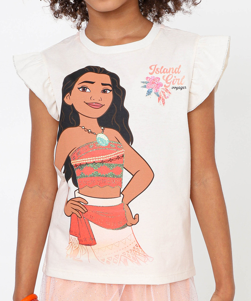 Conjunto Infantil Estampa Moana Disney Tam 4 a 10 Off White
