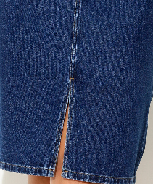 Saia Midi Feminina Jeans Bolsos Marisa