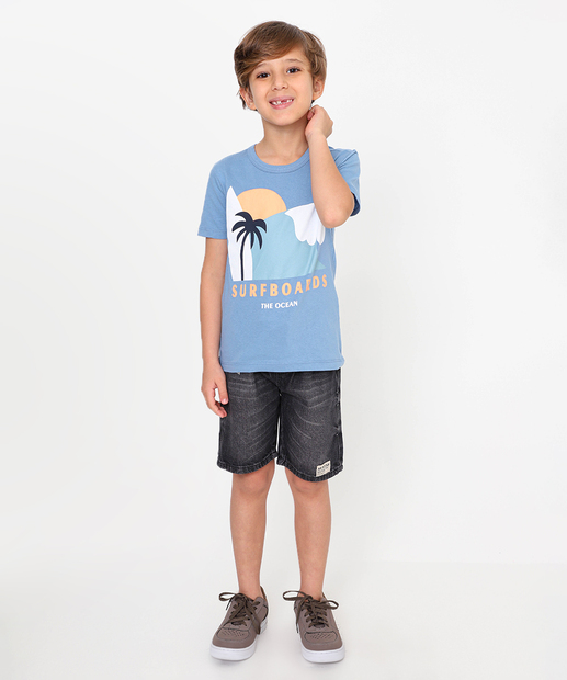 Camiseta Infantil Manga Curta Estampada MR Tam 4 a 10 Azul
