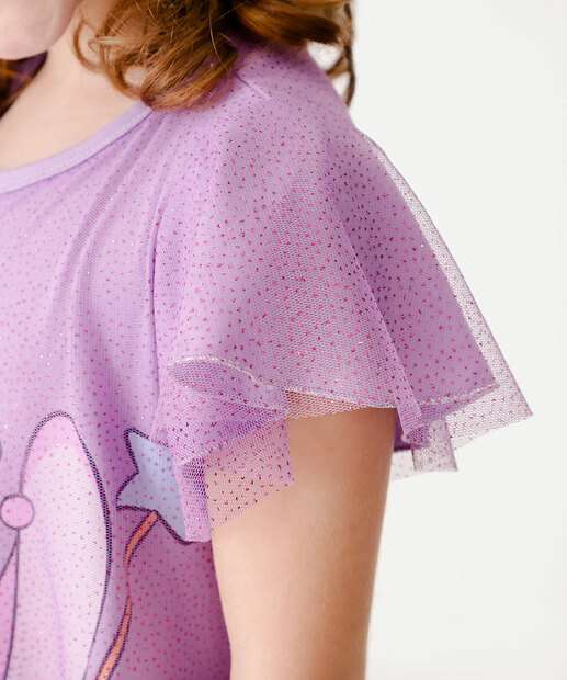 Vestido Infantil Angel Strass Manga Curta Disney Tam 4 a 10
